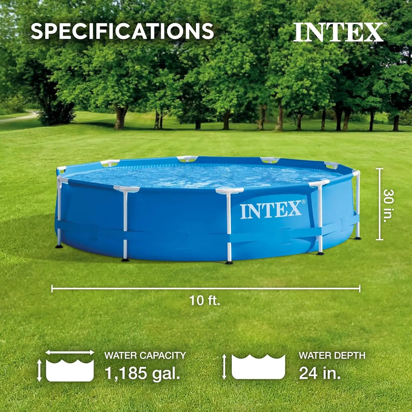 28200EH 10ft x 30in Round Above Ground Metal Frame Pool – 4-Person Outdoor Swimming Pool with Easy Setup (Pump Not Included)