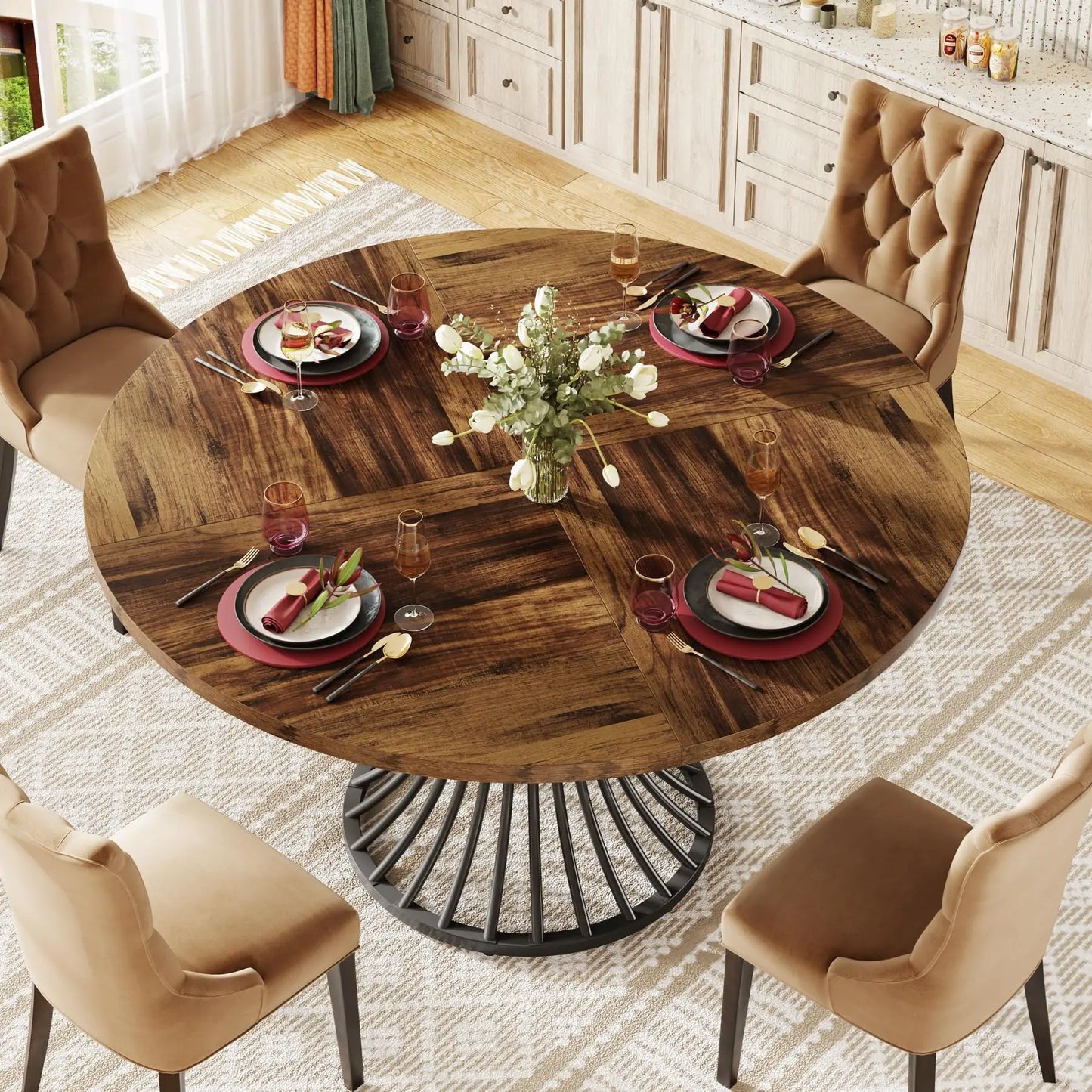 Tribesigns 47-Inch Round Dining Table for 4-6 People – Farmhouse Industrial Kitchen & Dining Room Table