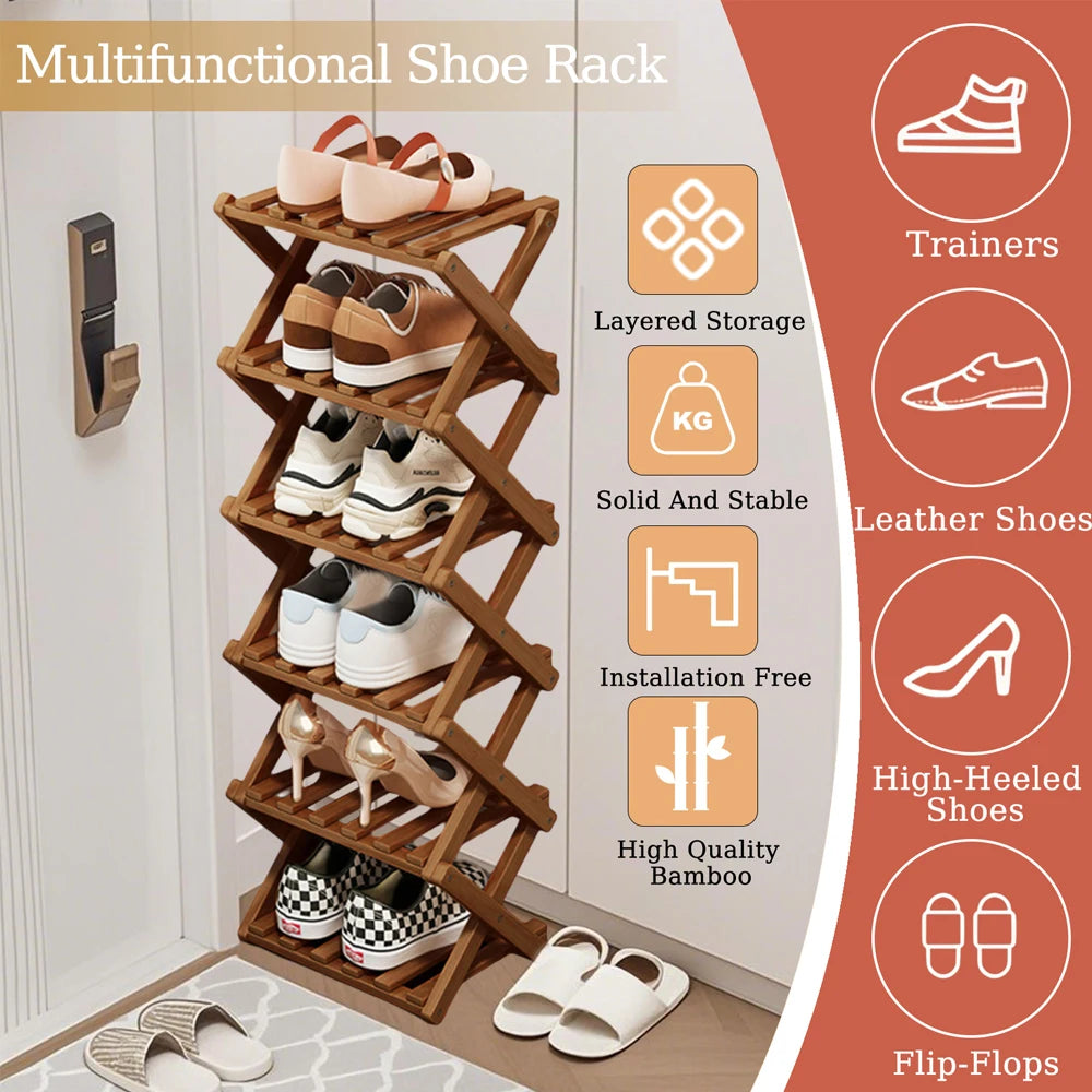 Bamboo Foldable Shoe Rack – Multifunctional Free-Standing Shoe Organizer for Bedroom, Entryway & Corridor