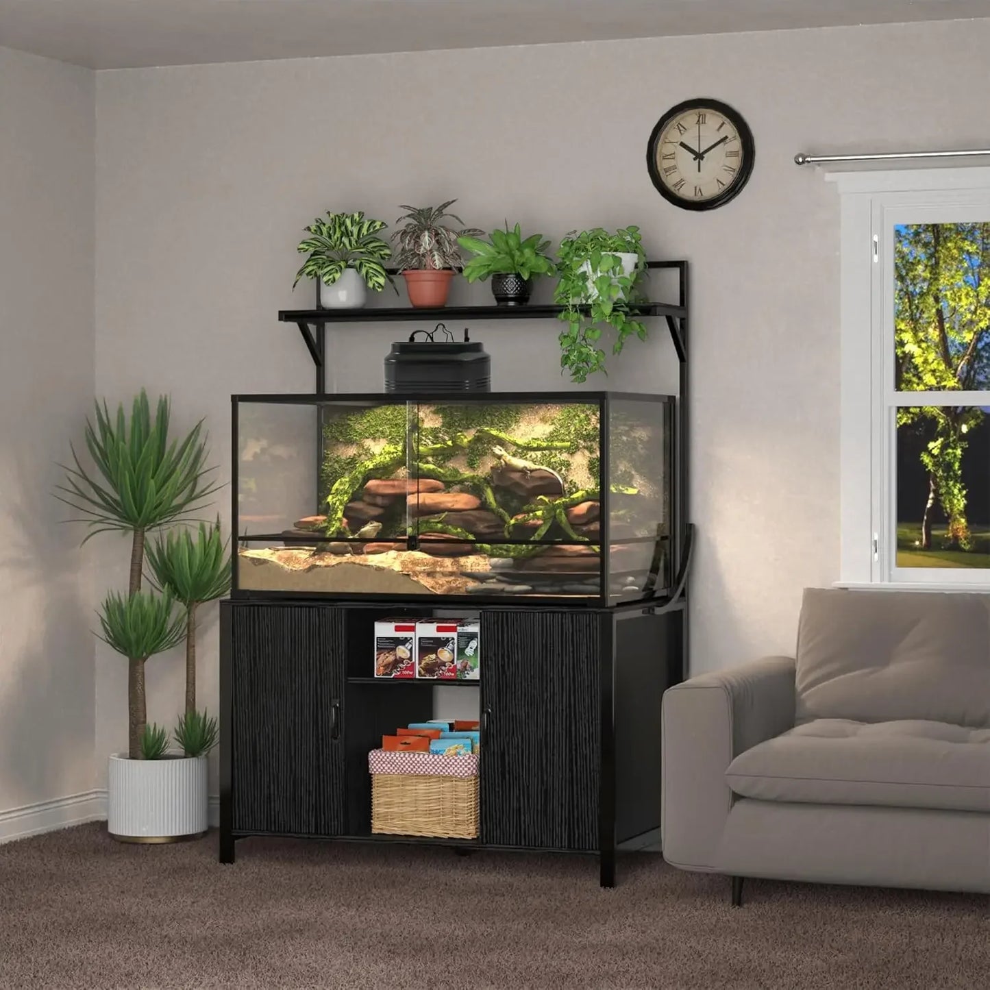 Reptile Tank Stand with Storage Cabinet – 48" x 24" Terrarium Tabletop for Up to 120 Gallon Bearded Dragon & Accessories