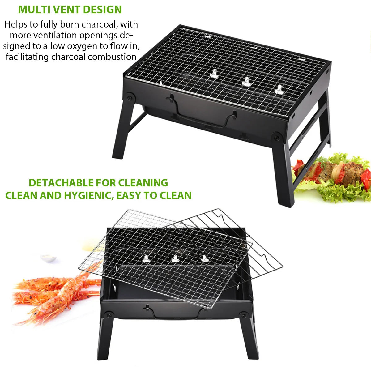 Portable Stainless Steel Charcoal Grill – Mini BBQ Tool Kit for Outdoor Cooking, Camping, Picnic & Beach