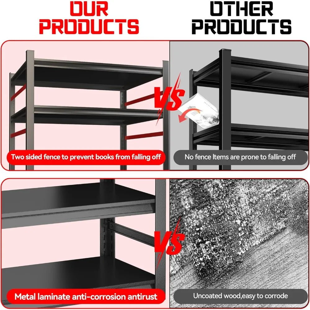 5 Tier Heavy Duty Metal Adjustable Bookshelves