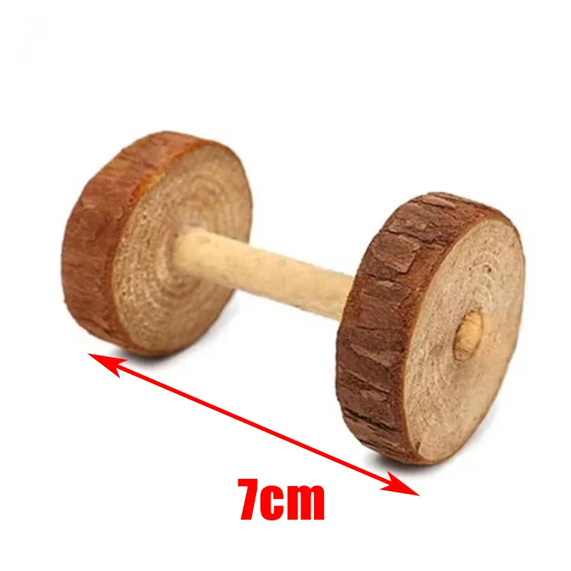 Natural Wooden Small Animal Toy Set – Chew Toys for Guinea Pigs, Rabbits, Hamsters | Dumbbells, Unicycle, Bell, Braided Balls & More