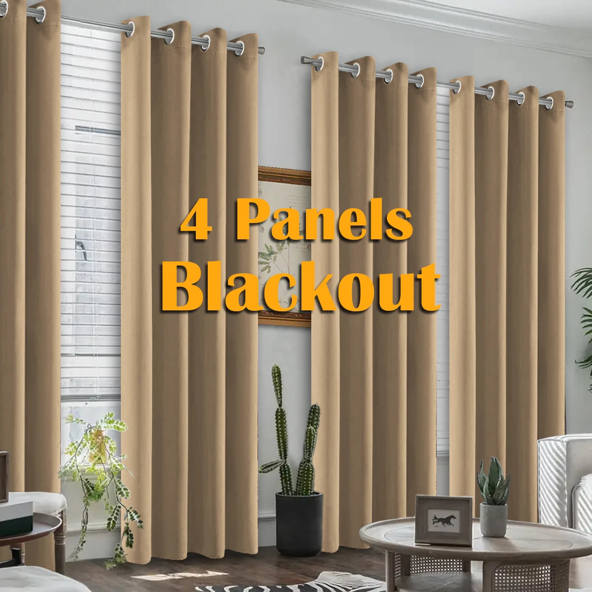 4PCS Blackout Curtains – Heat-Insulated Grommet Panels for Bedroom & Living Room | Noise Reduction & Room Darkening Drapes