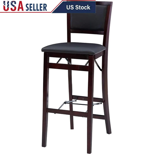 Folding Bar Stool – Faux Leather Seat, Compact Storage, Sturdy Build