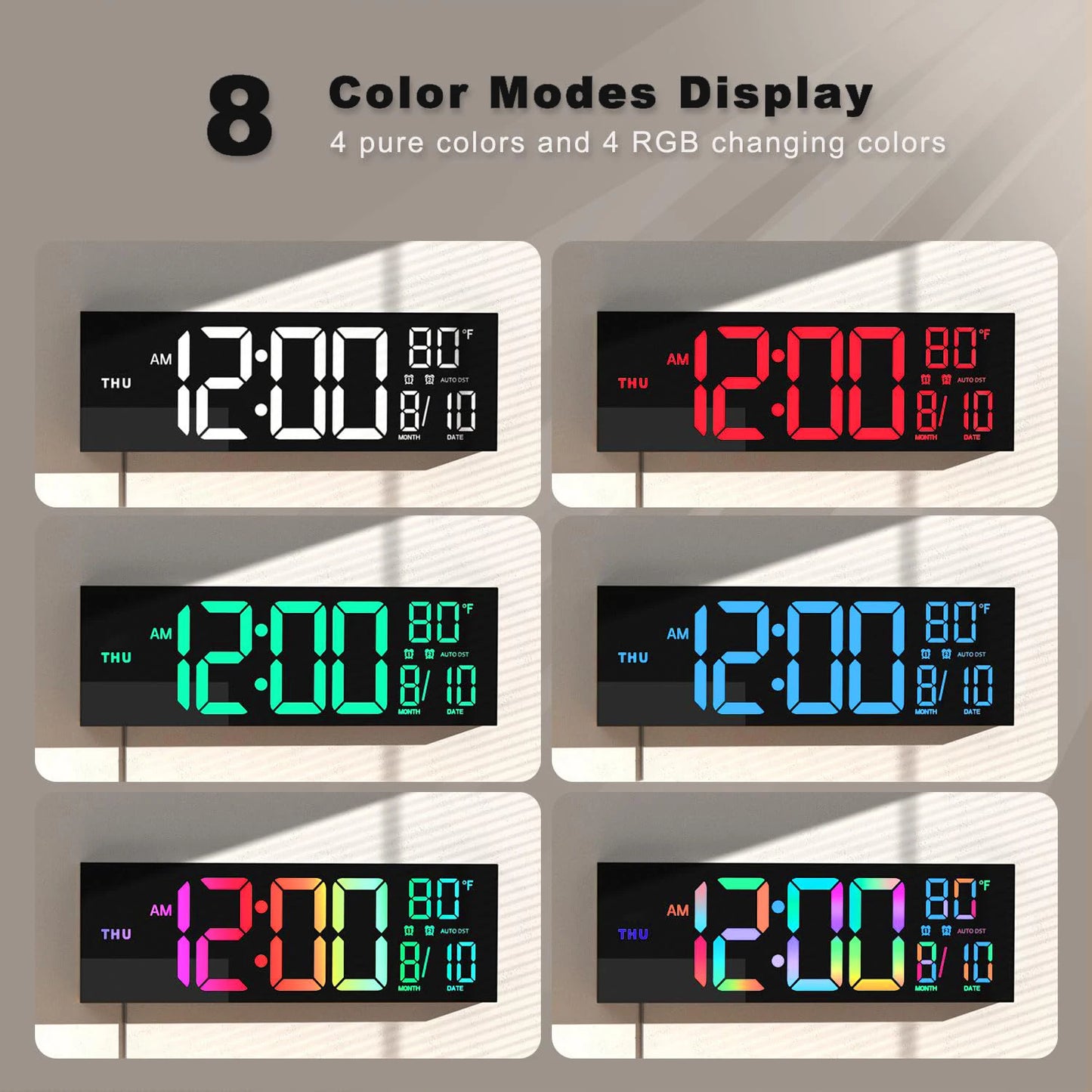 16" Large Digital Wall Clock with Big LED Display and Remote
