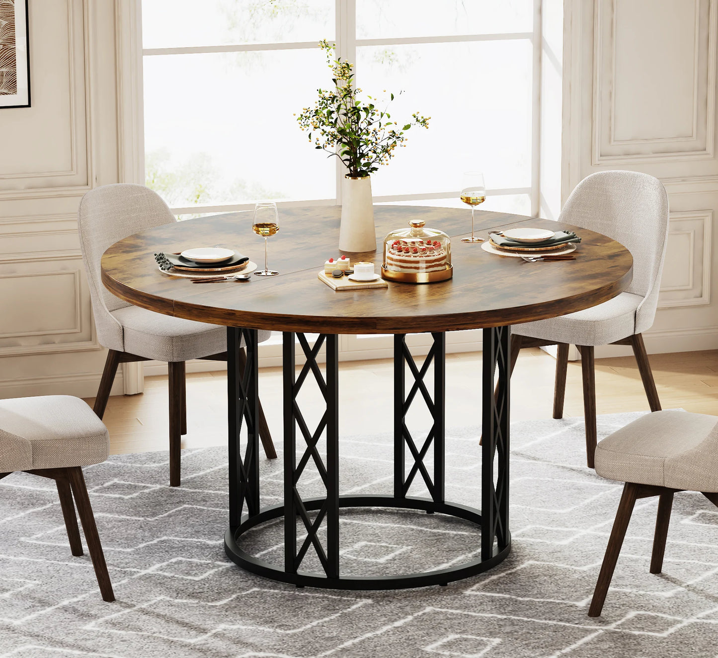 Tribesigns 47-Inch Round Dining Table for 4-6 People – Farmhouse Industrial Kitchen & Dining Room Table