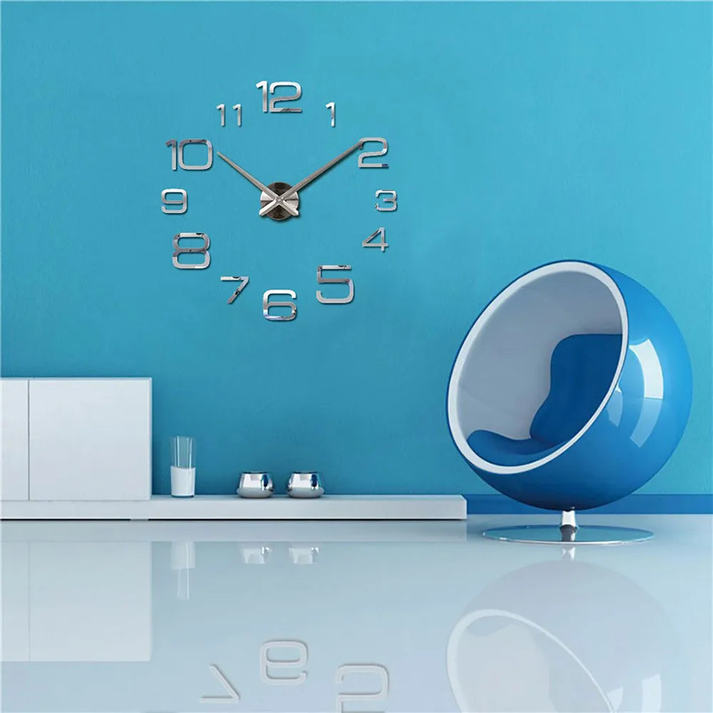 Creative Digital Large Mirrored Number DIY Wall Clock