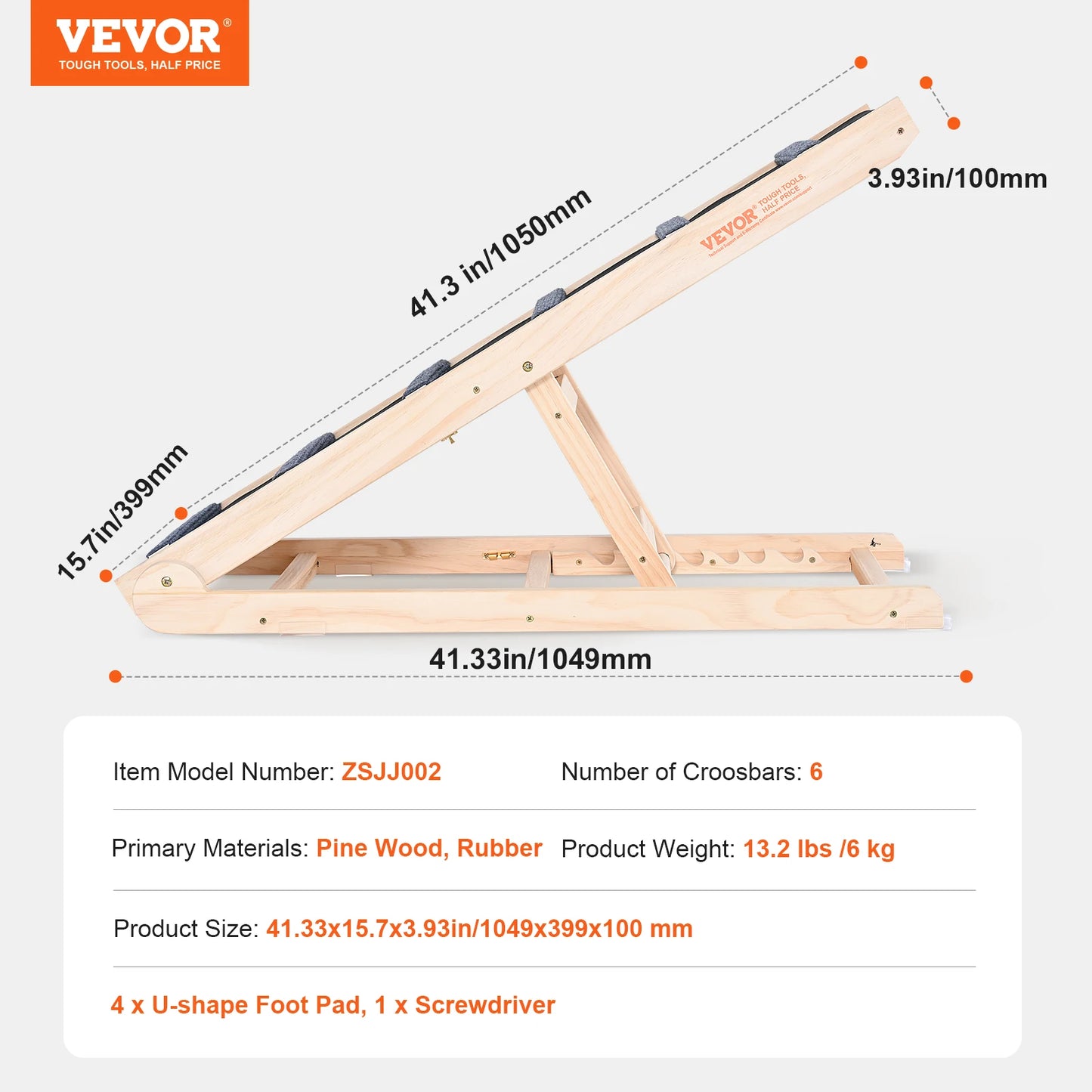 VEVOR Folding Wooden Dog Ramp – Adjustable Height, Anti-Slip Surface, Portable Pet Ladder for Small & Senior Dogs – Perfect for Stairs, Sofa, Car, and Bed Access