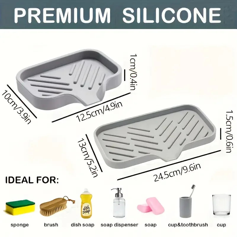 Silicone Faucet Mat & Sink Tray – Splash Guard Drying Mat for Kitchen Sink with Soap Dispenser, Sponge Holder, and Countertop Storage