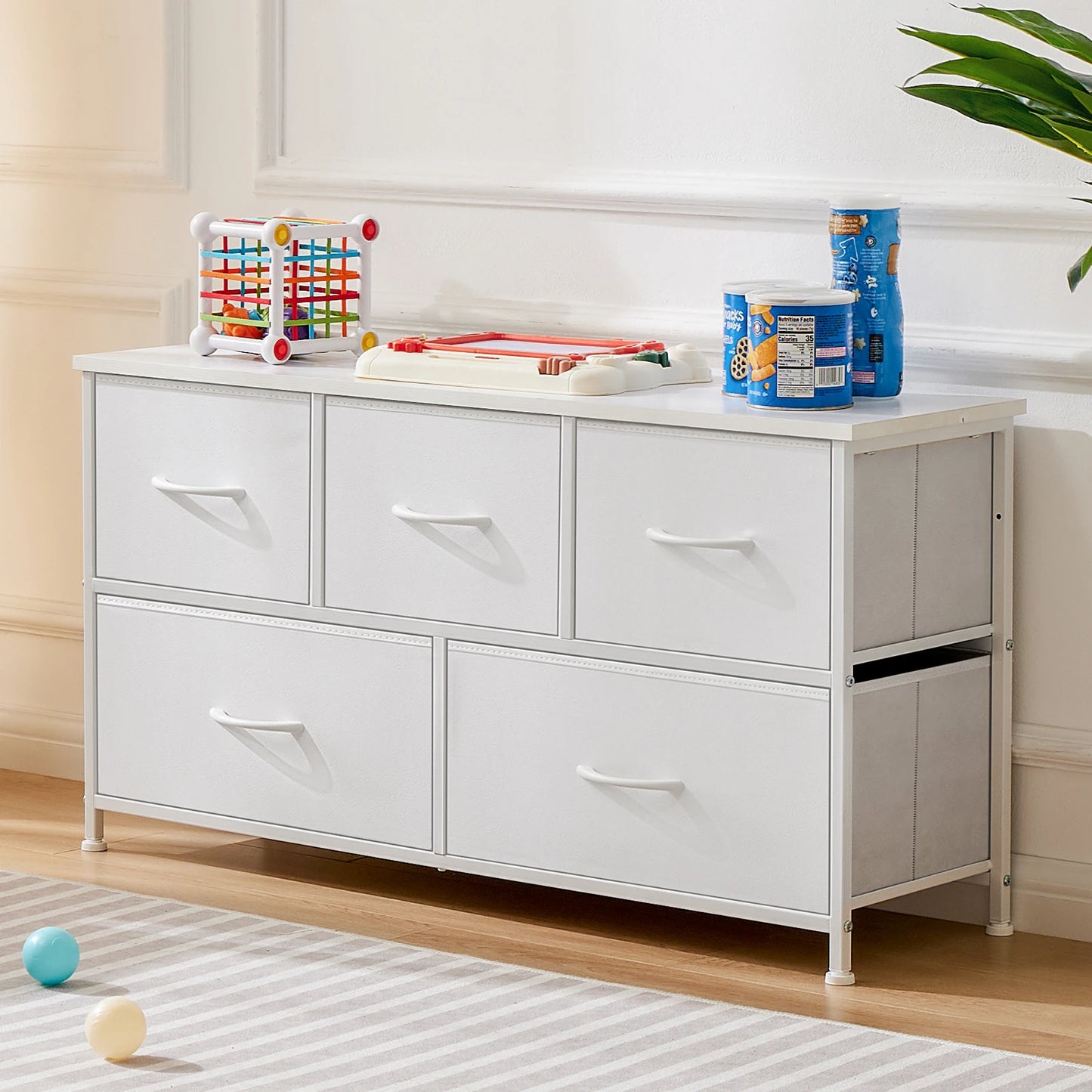 JHK Display Cabinet With 5 Fabric Drawers