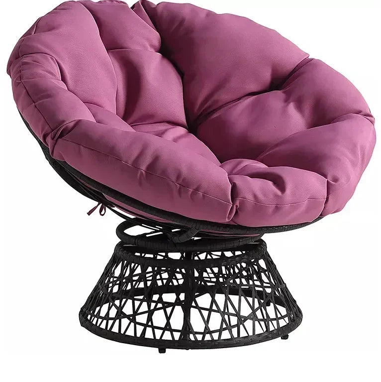 38" Swivel Wicker Papasan Chair – Ergonomic Comfort with Tufted Cushion & 360° Rotation