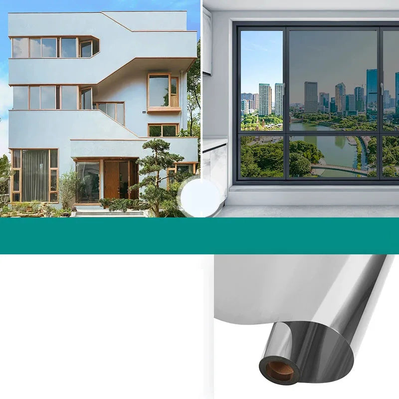 Household One-Way Mirror Window Film – Insulated Privacy & Sun Protection Glass Sticker for Home, Office, Balcony