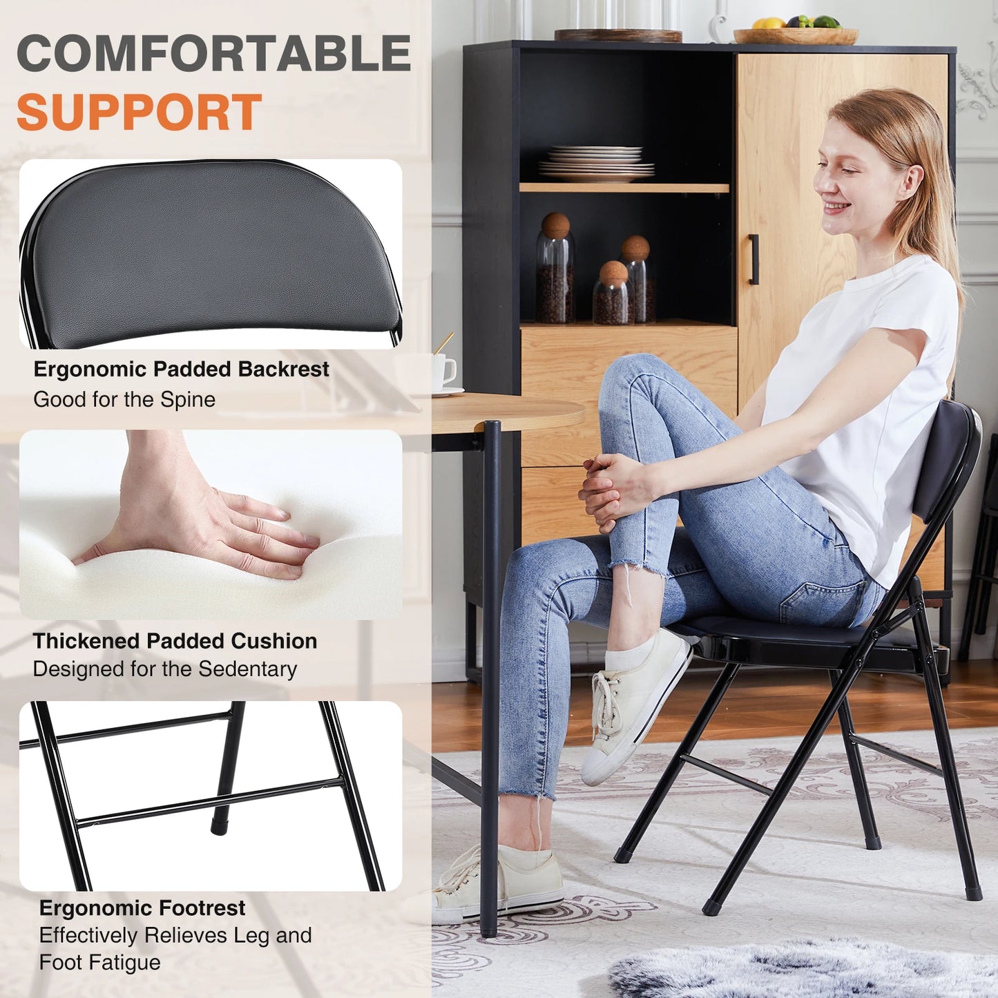 JHK Leather Padded Folding Chair 4-Pack – Sturdy Metal Frame, Comfortable Design for Home, Office, or Outdoor Use