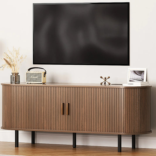 Modern TV Stand with Power Outlet – Entertainment Center with Sliding Doors, Adjustable Shelves & Storage for TVs up to 60/70"