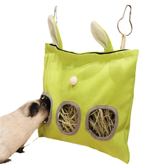 Hanging Hay Feeder Bag for Rabbits – Washable Slow-Feeding Pouch, Adorable Food Dispenser for Guinea Pigs, Bunnies, and Small Pets