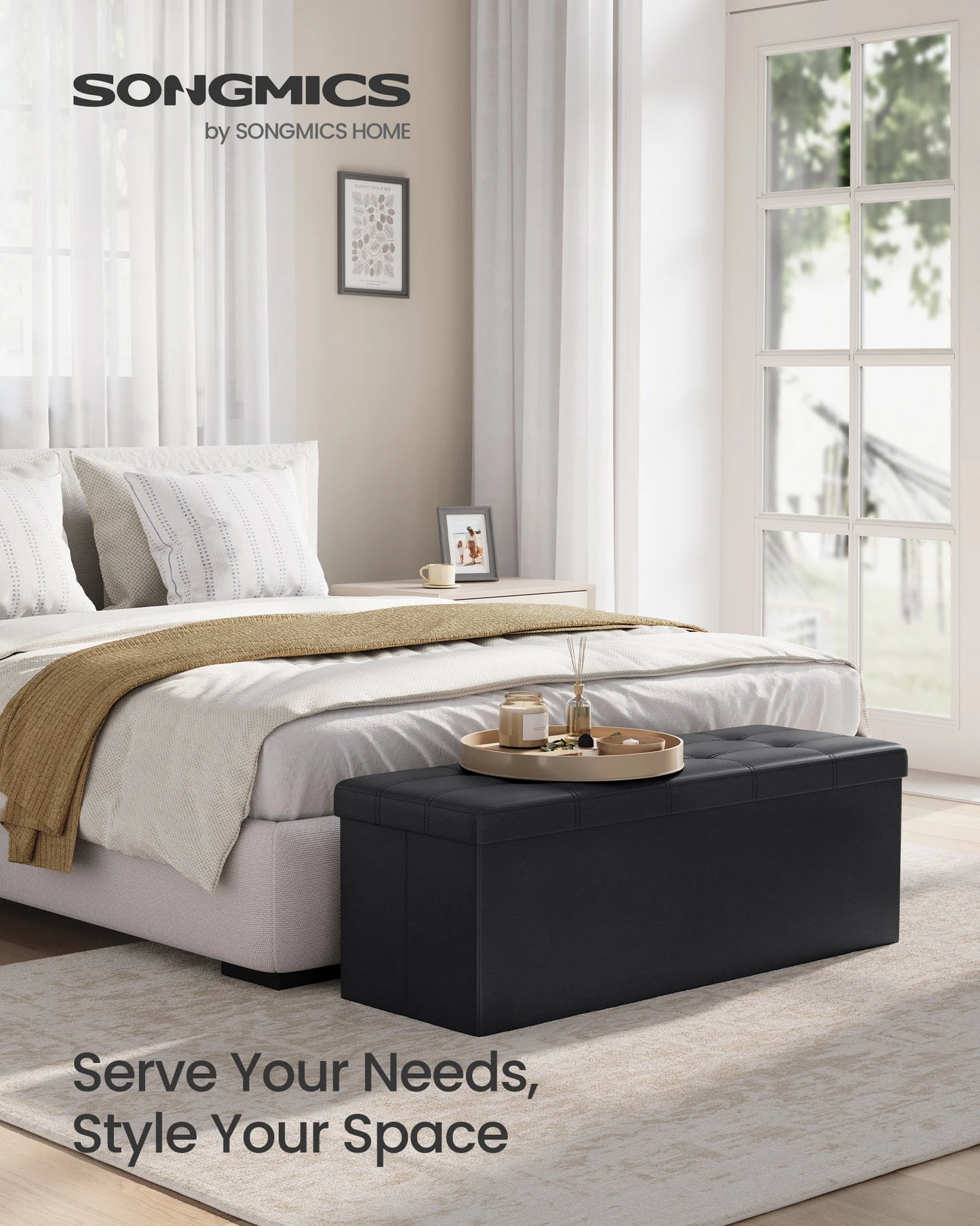 SONGMICS 43” Folding Storage Ottoman Bench – Versatile Storage Chest, Footrest & Coffee Table