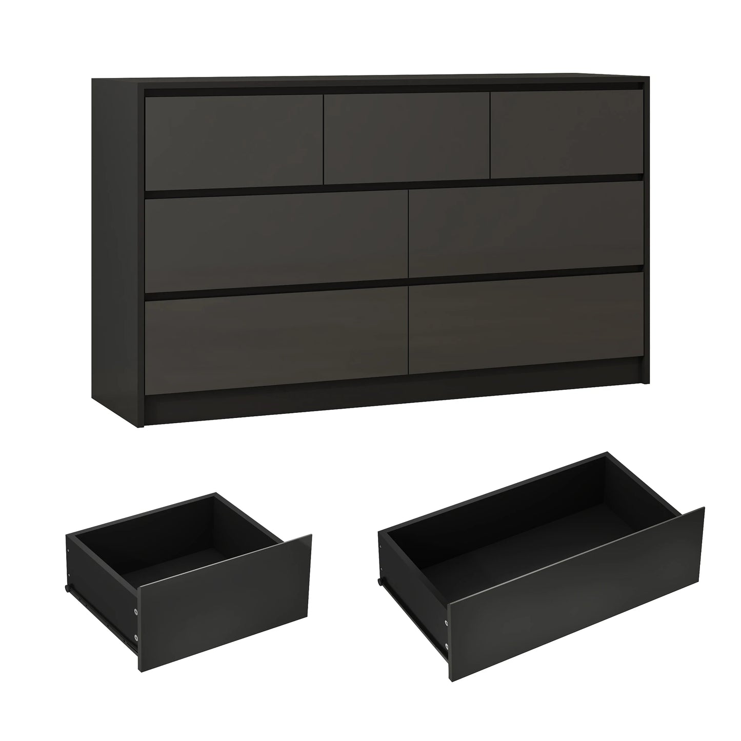 7 Drawer Wooden Dresser for Bedroom, 55" with High Gloss Drawers
