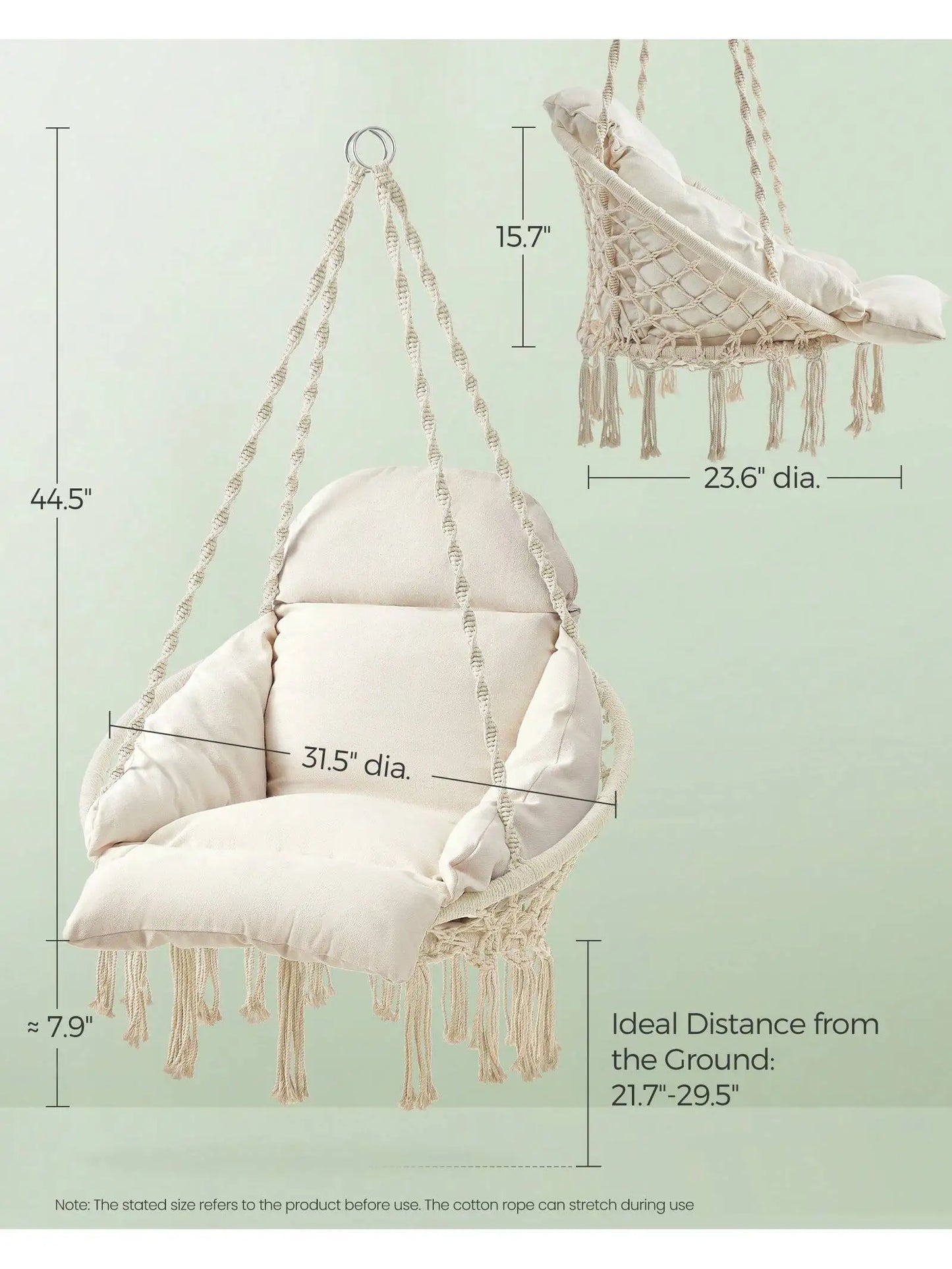SONGMICS Hanging Chair – Boho Hammock Chair with Large Thick Cushion for Bedroom, Patio, Balcony & Garden