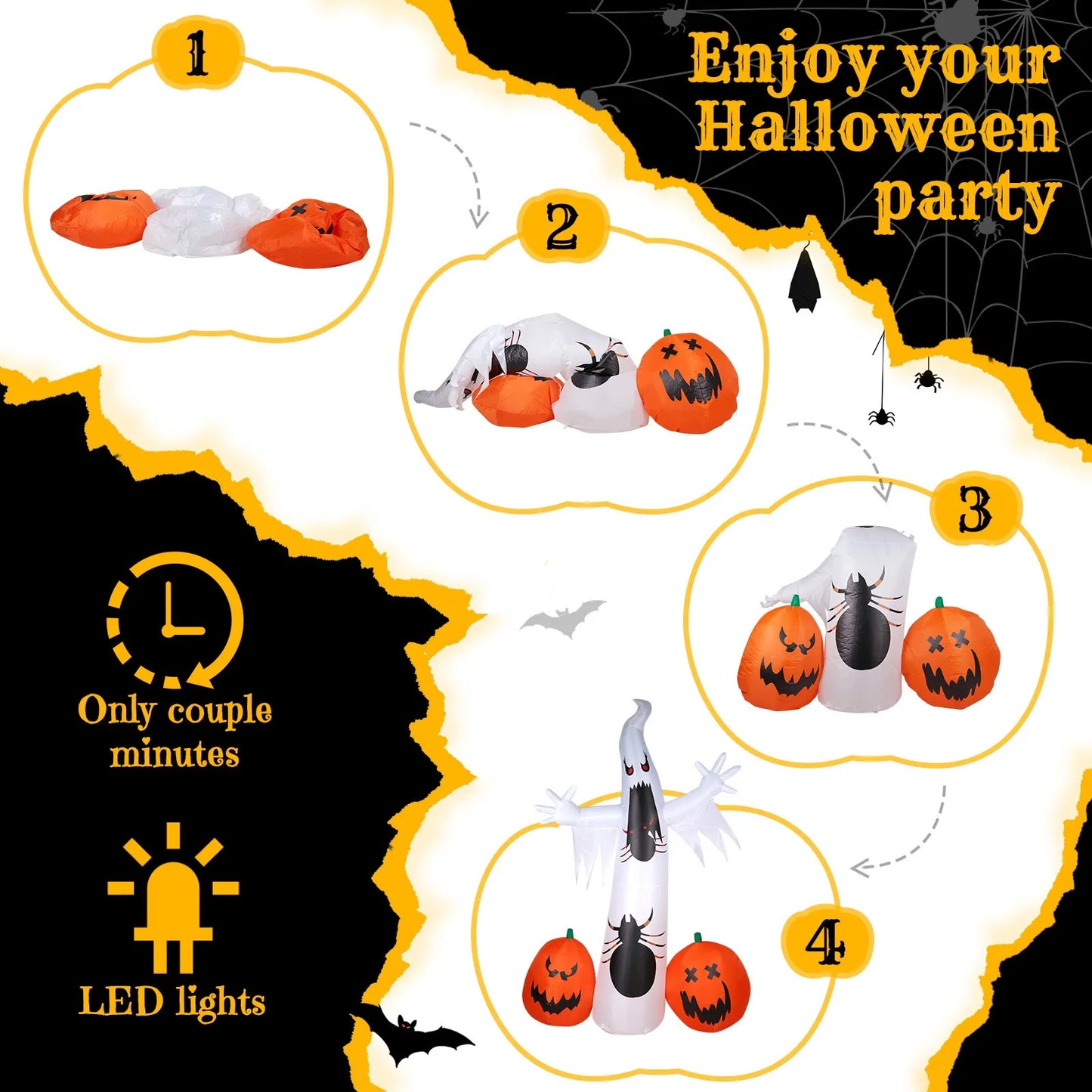 11.8FT Inflatable Halloween Ghost & Pumpkin – Giant Blow Up Yard Decoration with LED Lights, Weather-Resistant, Indoor/Outdoor Halloween Decor