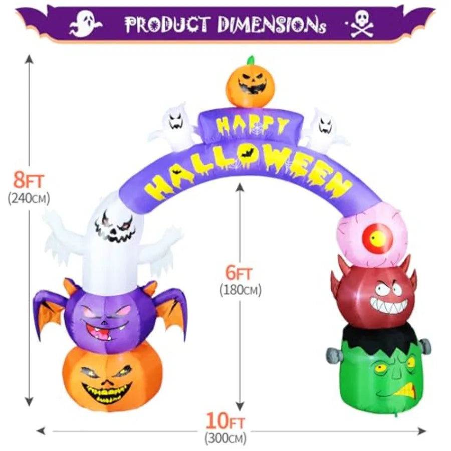 10FT Long x 8FT Tall Giant Halloween Inflatable Arch – LED Lighted Outdoor Decoration for Holiday Parties, Yard, or Entryway