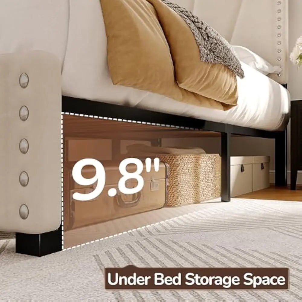 LED Velvet Bed Frame with Storage Headboard & Charging Station – Modern Upholstered Platform Bed with Sturdy Wood Slats, No Noise, Easy Assembly