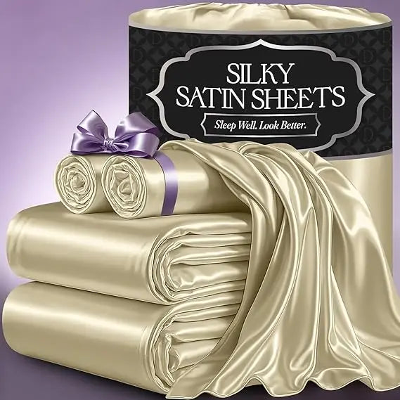 Satin Bed Sheets – 4-Piece Luxury Silky King Size Bedding Set, Softer Than Silk, Wrinkle-Free with 15” Deep Pocket Fitted Sheet