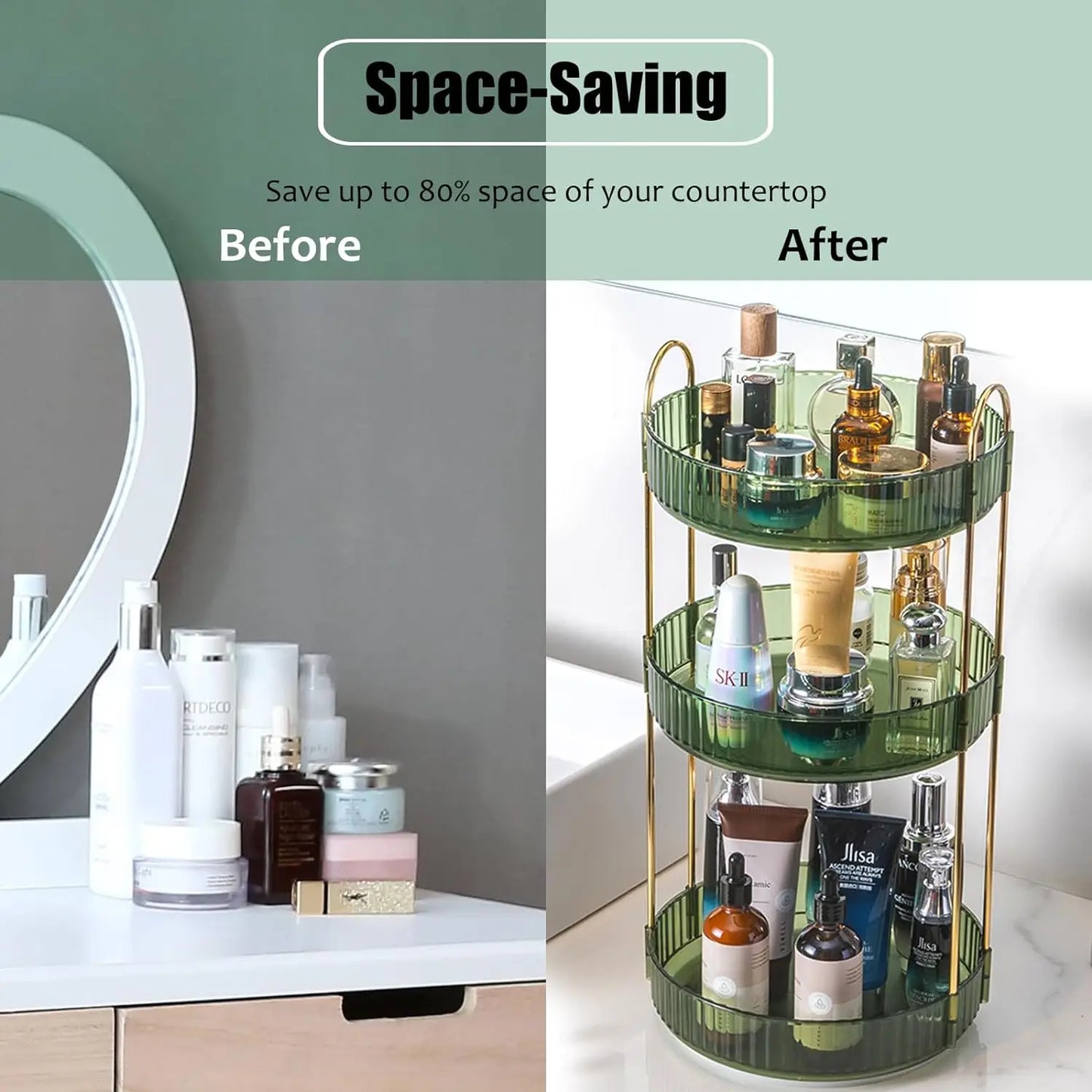3-Tier Rotating Makeup Organizer – Clear High-Capacity Cosmetic & Skincare Storage for Vanity, Dresser, or Countertop