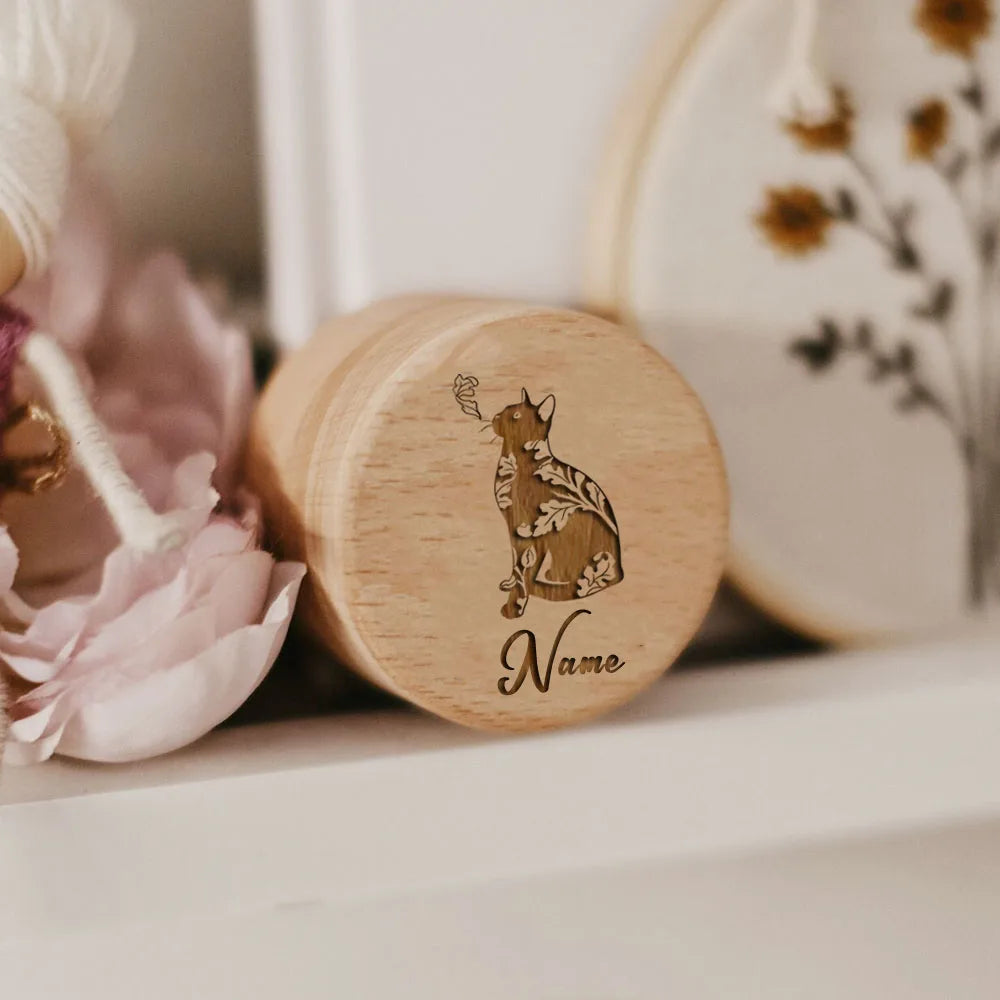 Wooden Carving Custom Name Cat Butterfly Storage Box