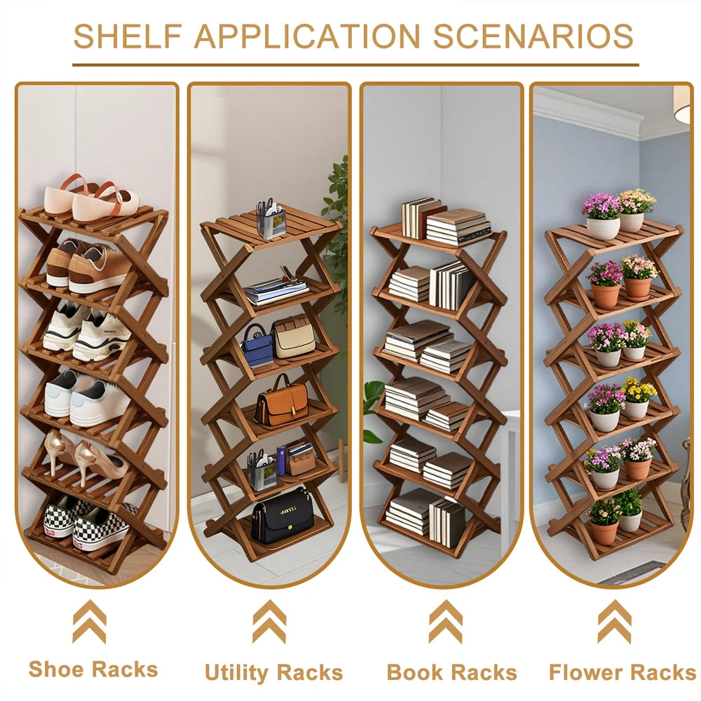 Bamboo Foldable Shoe Rack – Multifunctional Free-Standing Shoe Organizer for Bedroom, Entryway & Corridor