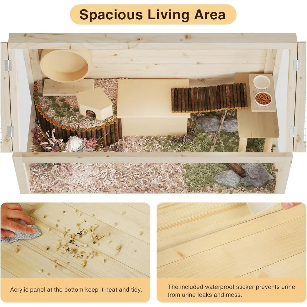 Small Wooden Transparent Animal Cage with Storage Shelf