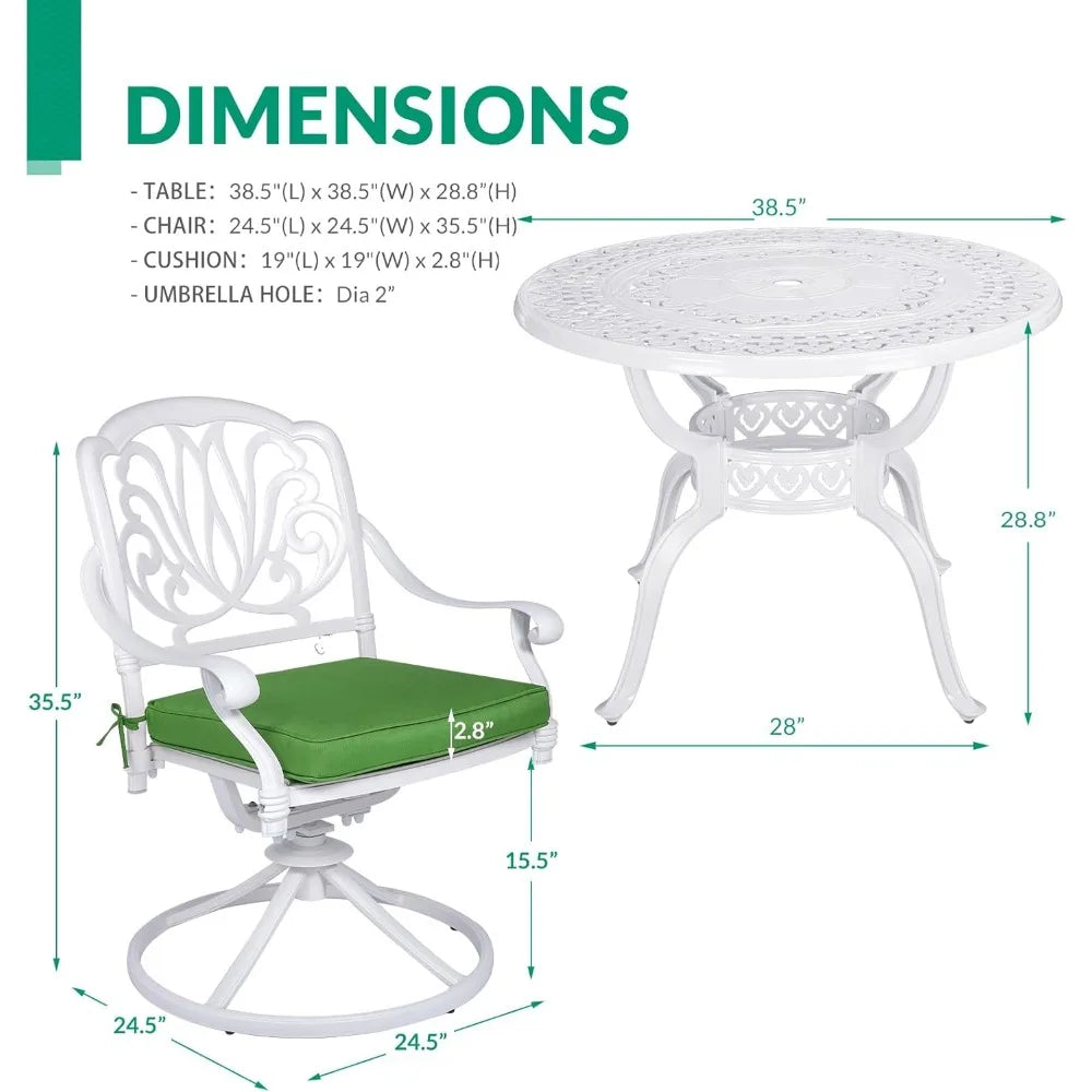 5-Piece Outdoor Patio Dining Set – All-Weather Cast Aluminum with Swivel Chairs & Cushions