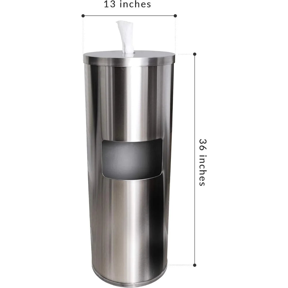 Stainless Steel Floor-Standing Wipe Dispenser with Built-In Trash Can – Fits Most Sanitizing & Disinfecting Wipe Refill Rolls
