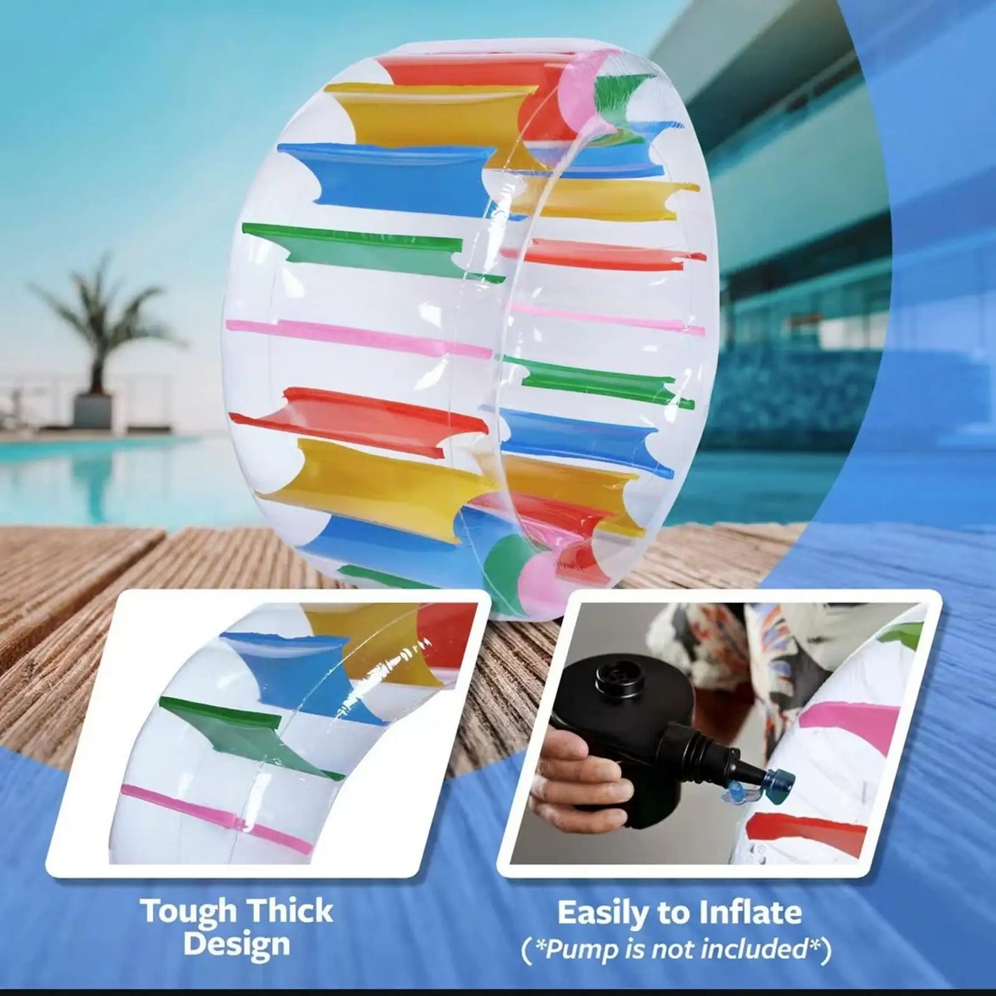 Giant Inflatable Water Roller Wheel – Colorful Outdoor Pool Toy for Kids & Adults, Fun Summer Lawn & Beach Activity