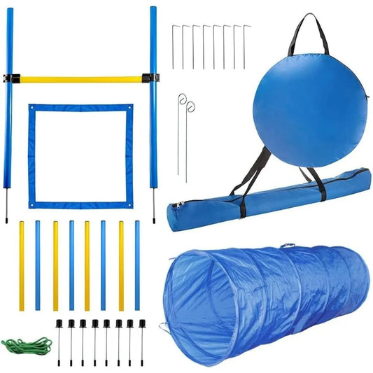 PAWISE Dog Agility Training Equipment – Obstacle Course Kit with Jumping Hurdle & Agility Tunnel