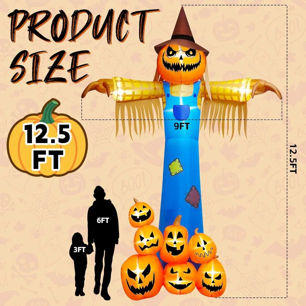 12.5 FT Halloween Inflatable Giant Pumpkin Scarecrow with LED Lights & Scary Sound – Musical Blow-Up Yard Decor