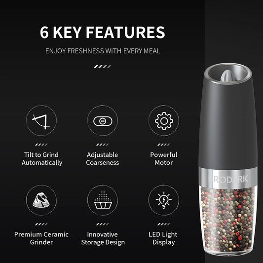 1/2PCS Electric Salt and Pepper Grinder Set – Battery Operated, Gravity Sensor Automatic Mill with LED Light, One-Handed Operation