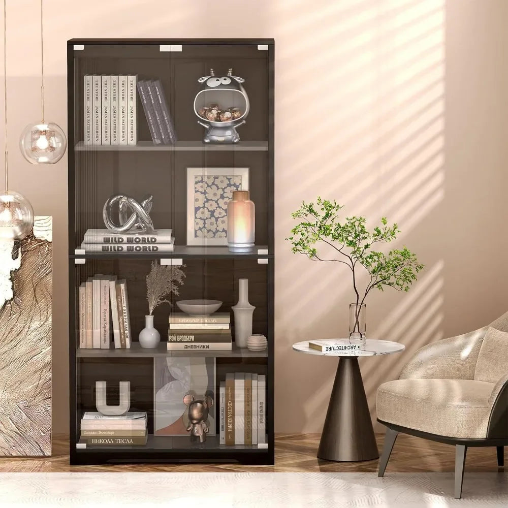 4-Tier Curio / Display Cabinet with Glass Doors and 3 Color Lights