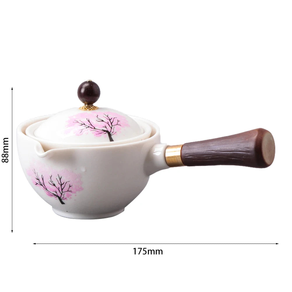 Portable Chinese Gong Fu Tea Set – 360° Rotating Semi-Automatic Ceramic Teapot with Infuser, Compact Teaware for Home, Office & Travel
