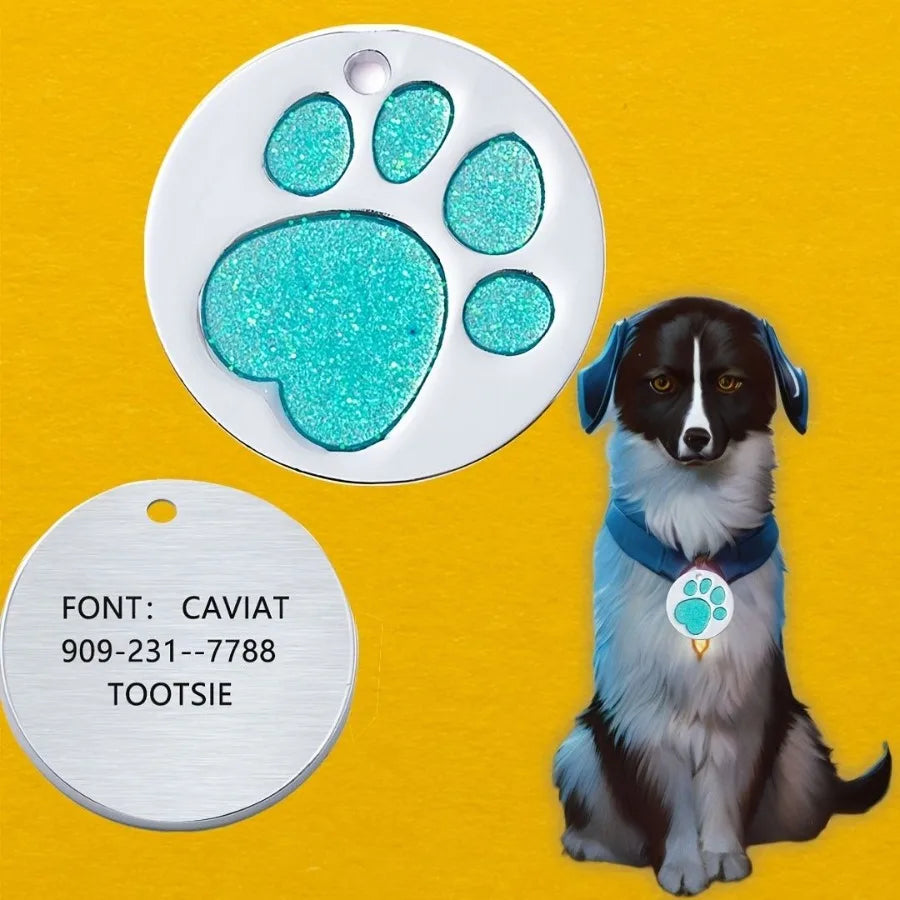 Personalized Round Pet ID Tags – Engraved Dog & Cat Tags with Footprints Design, Anti-Lost Custom Name Tags