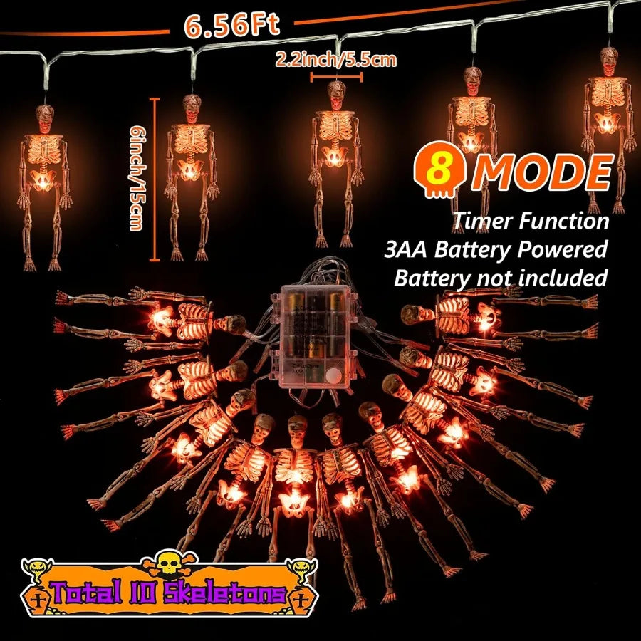 Halloween Skeleton Skull Lighted Holiday Display – Waterproof, Battery Operated with 20 LEDs & 8 Lighting Modes