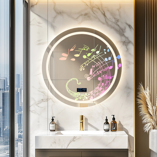 Wisfor 32"x32" LED Bathroom Mirror with Lights – Wall-Mounted, Bluetooth Speaker, Anti-Fog, 3-Color Dimmable Light & Memory Function