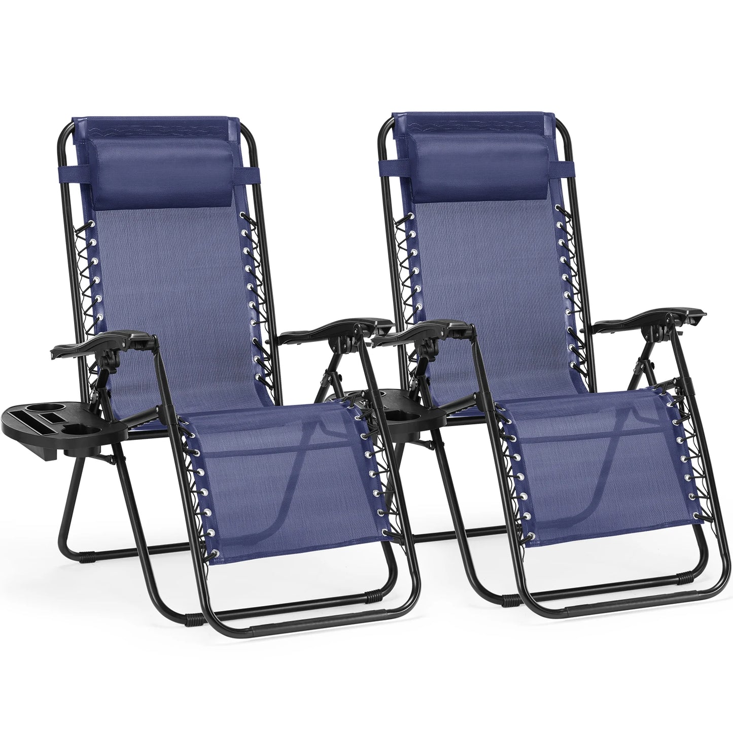 JHK Zero Gravity Lounge Chair Set of 2 – Portable Recliner Chairs with Cup Holder Trays & Adjustable Headrests for Patio, Camping, Garden, or Poolside