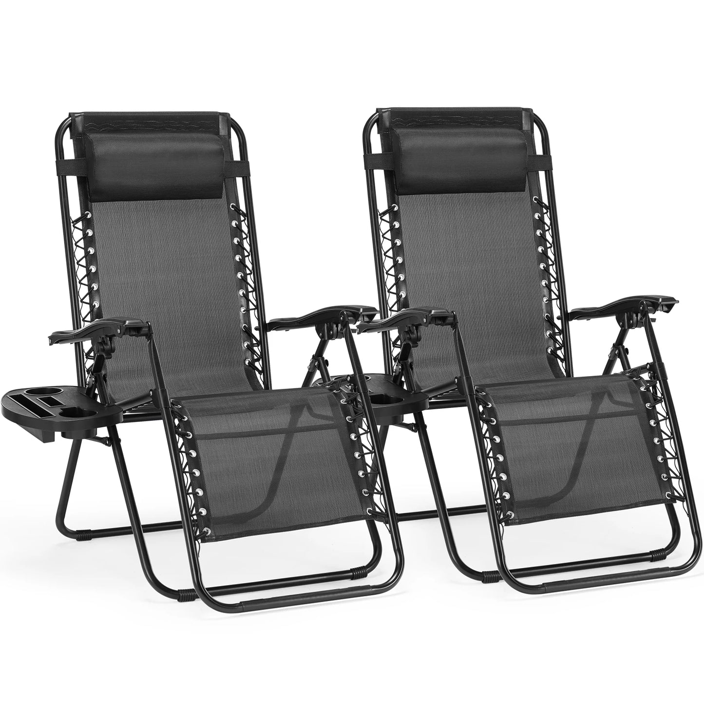 JHK Zero Gravity Lounge Chair Set of 2 – Portable Recliner Chairs with Cup Holder Trays & Adjustable Headrests for Patio, Camping, Garden, or Poolside
