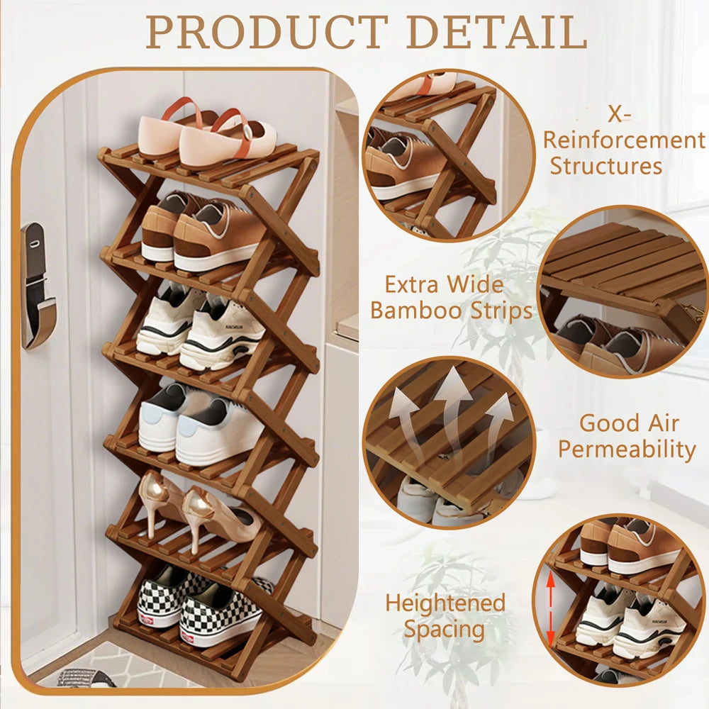 Bamboo Foldable Shoe Rack – Multifunctional Free-Standing Shoe Organizer for Bedroom, Entryway & Corridor