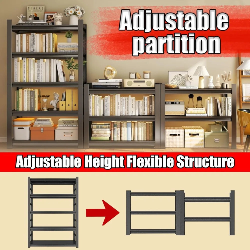5 Tier Heavy Duty Metal Adjustable Bookshelves