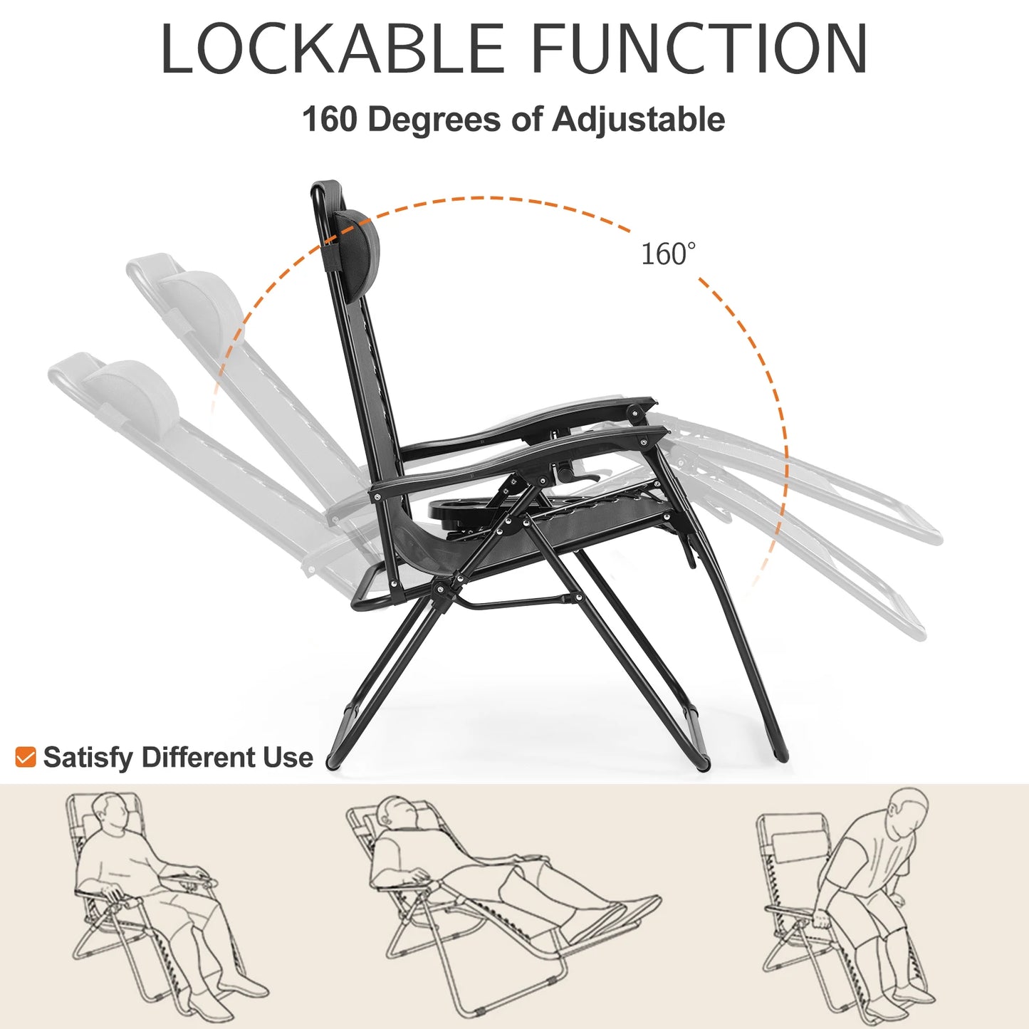 JHK Zero Gravity Lounge Chair Set of 2 – Portable Recliner Chairs with Cup Holder Trays & Adjustable Headrests for Patio, Camping, Garden, or Poolside