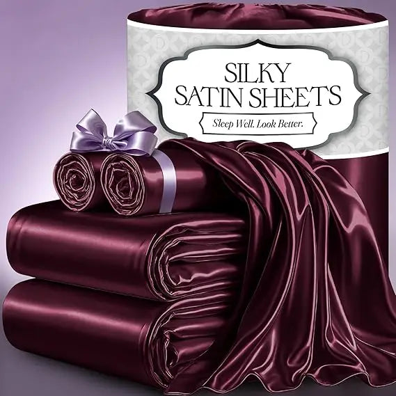 Satin Bed Sheets – 4-Piece Luxury Silky King Size Bedding Set, Softer Than Silk, Wrinkle-Free with 15” Deep Pocket Fitted Sheet