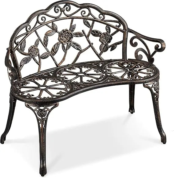 Yaheetech Patio Garden Bench – Vintage Rose Design, Aluminum Outdoor Furniture