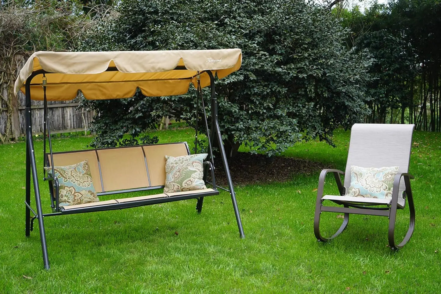 Belle Outdoor 3-Person Patio Swing Chair with Canopy – Breathable Textilene Seating & Weather-Resistant Steel Frame